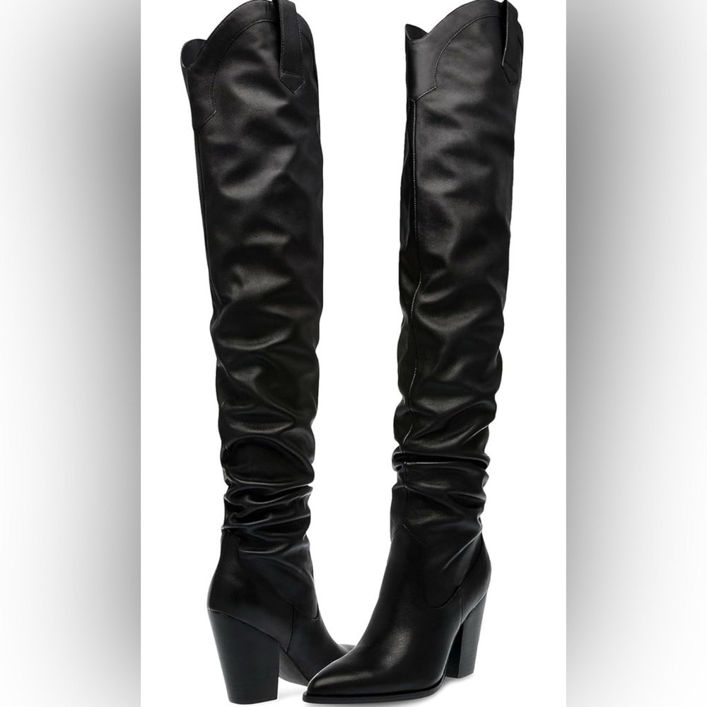 NEW Steve Madden Landy Black Leather Over the Knee Western Boots size 5